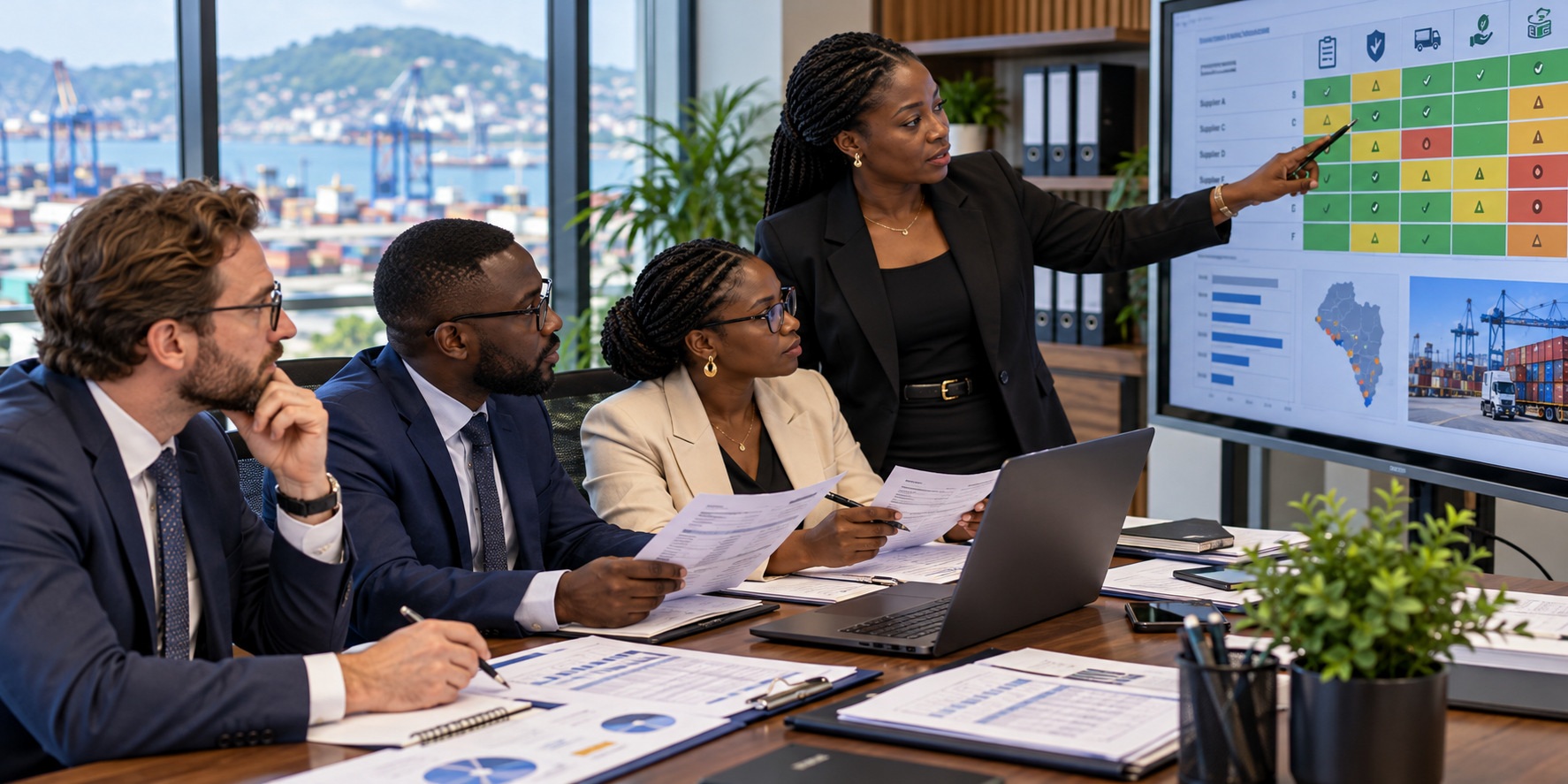 Team reviewing supplier risks in Liberia